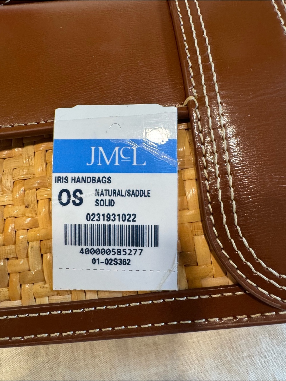 EUC J. McLaughlin Tan Leather and Natural Woven Shoulder Bag - Picture 8 of 9